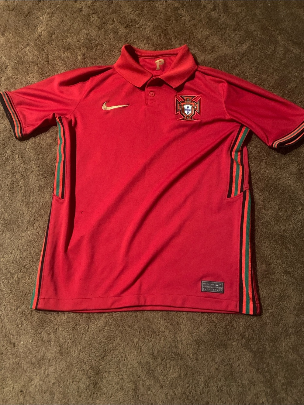 Nike Red Portugal Youth Soccer Polo with Crest